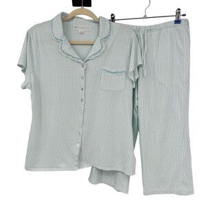 Eileen West Short Sleeve Capri Pants Pajama Set Green White Small